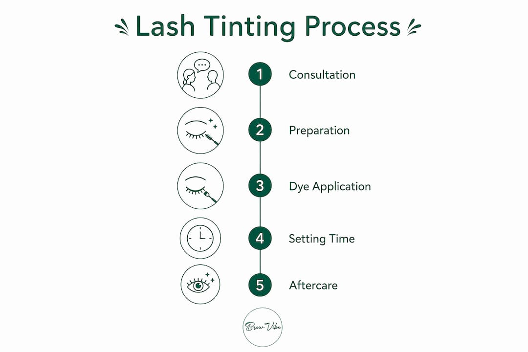 Infographic detailing lash tinting process steps