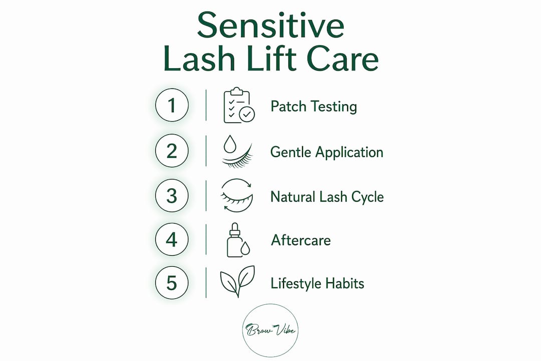 Infographic showing five steps for sensitive lash lift care
