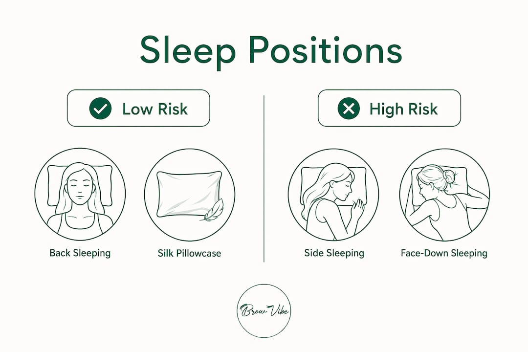 Infographic comparing sleep positions and lash lift risk
