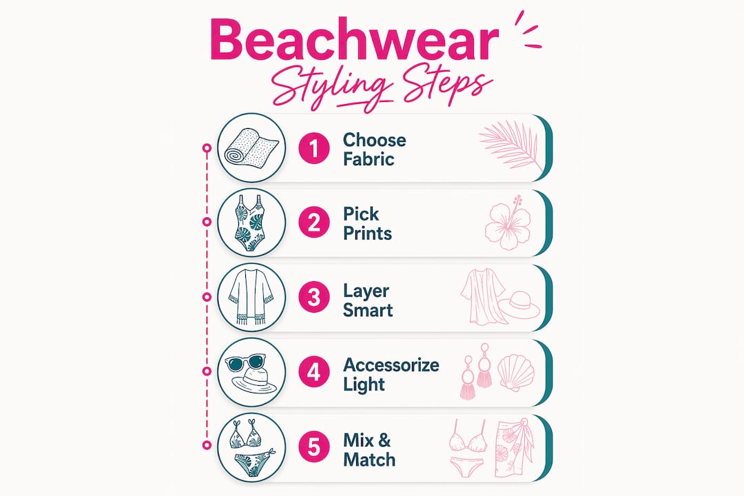 Infographic showing steps to style plus size beachwear