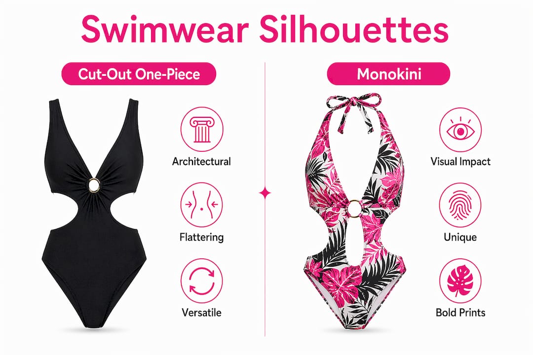 Infographic comparing statement swimwear silhouettes