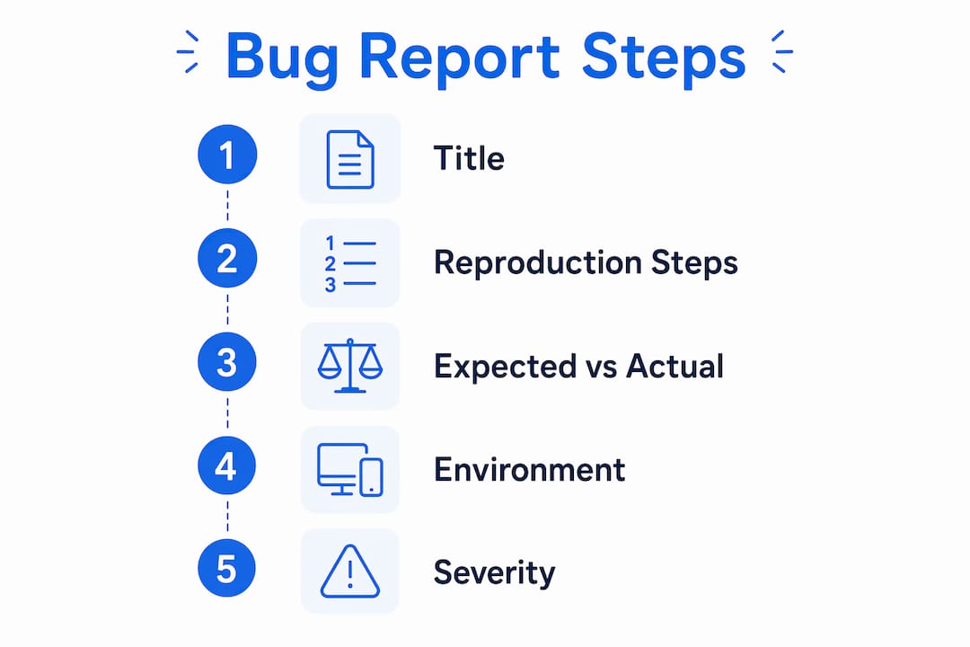 Infographic showing key bug report components