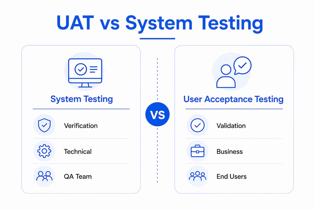 Infographic comparing UAT and system testing