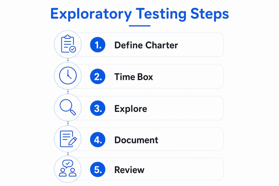 Infographic illustrating exploratory testing sequential steps