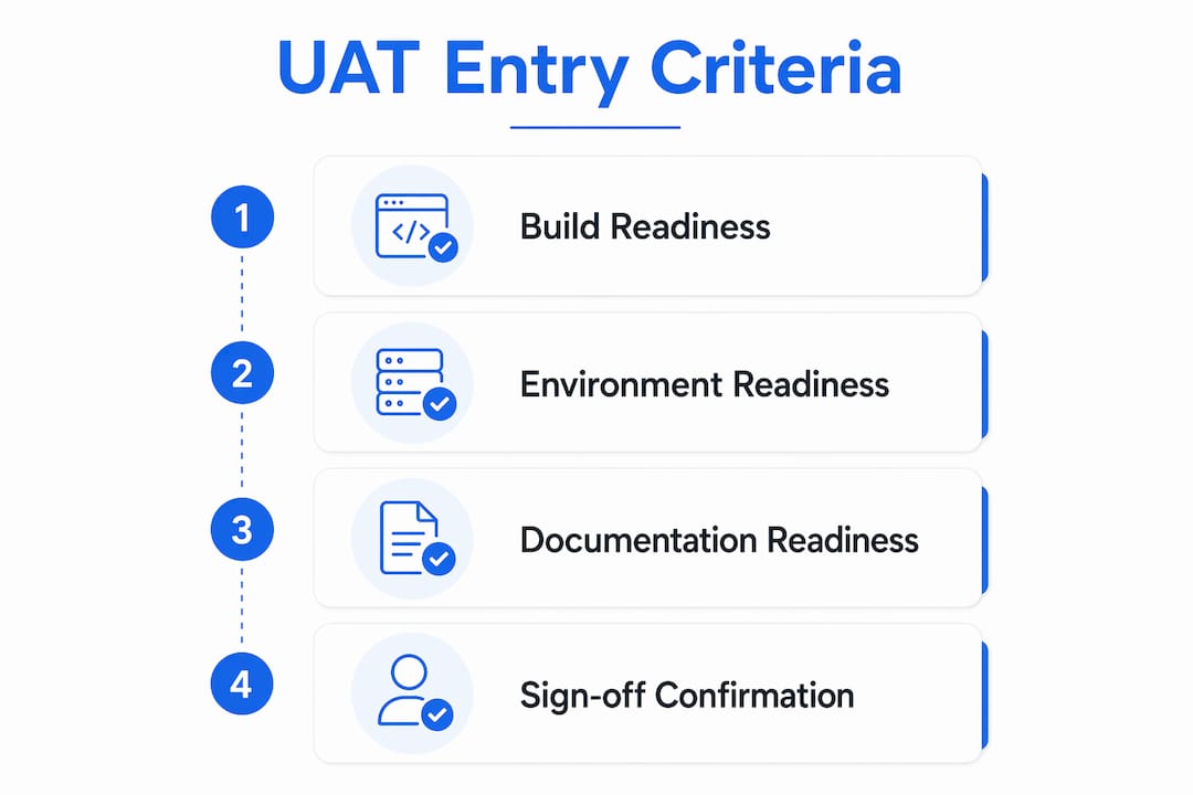 Infographic showing four key UAT entry criteria components