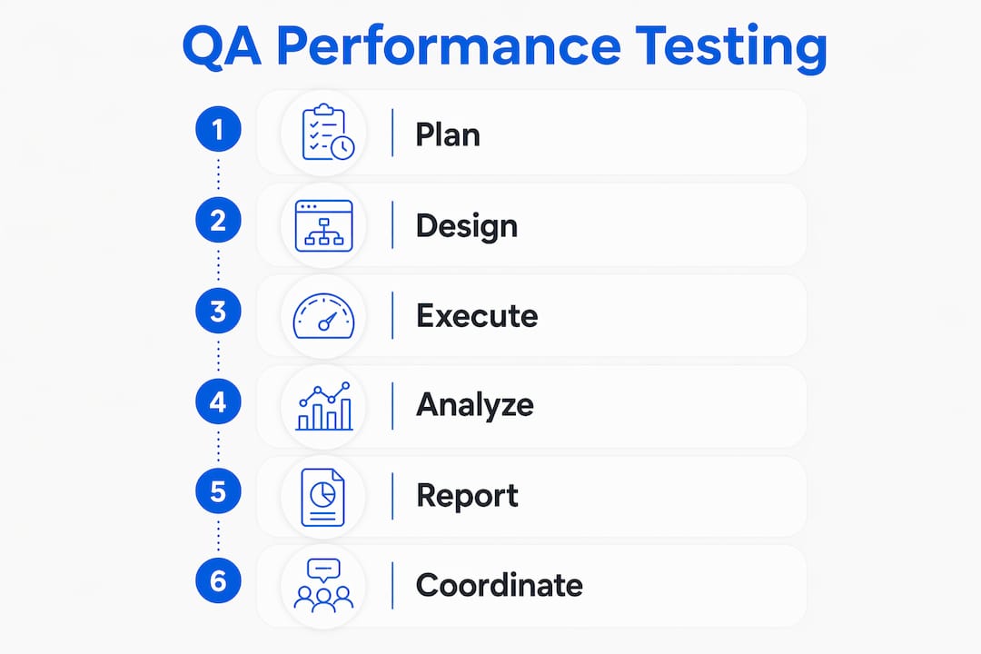Infographic outlining QA performance testing phases