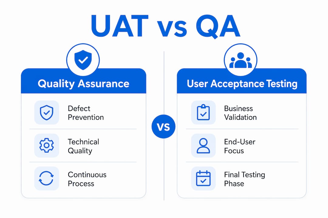 Infographic comparing UAT and QA key differences