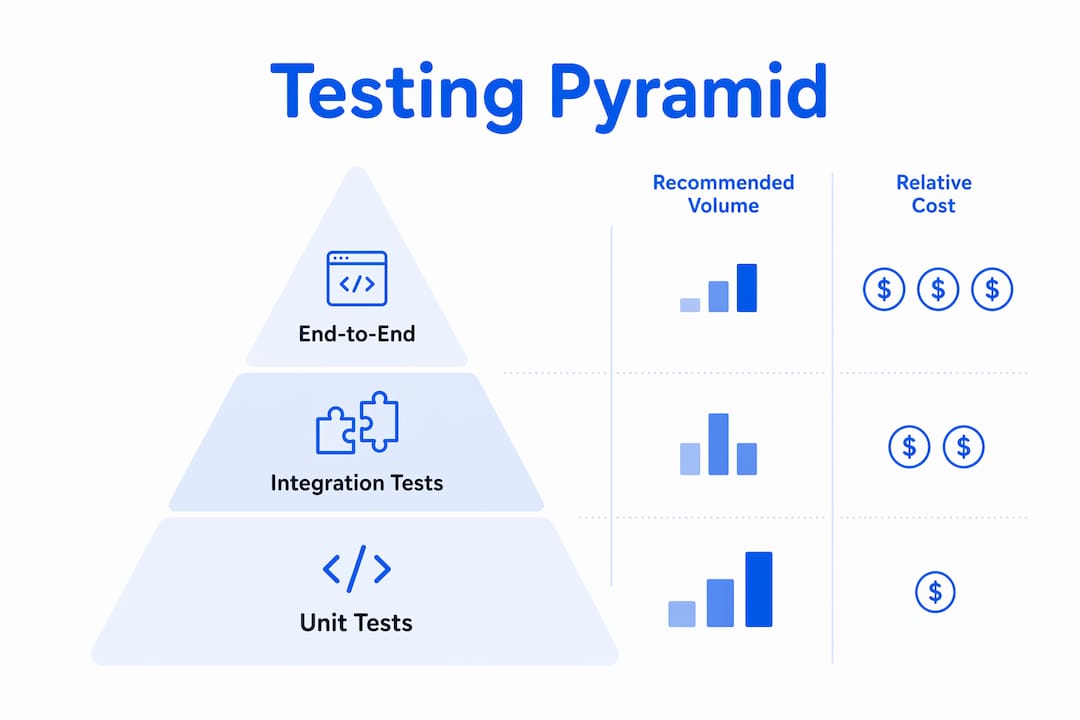 Infographic illustrating software testing pyramid layers