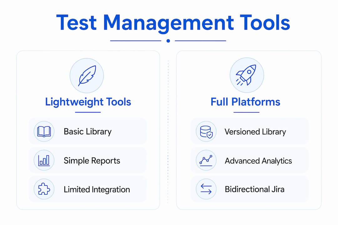Infographic comparing lightweight and full test management tools