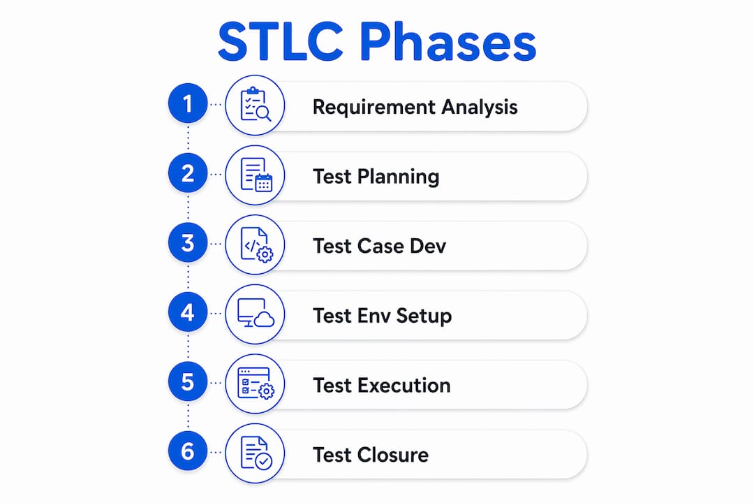 Infographic showing six software testing lifecycle phases