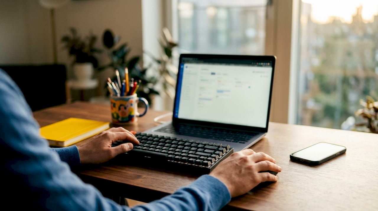Hands configuring Jira workflows at desk