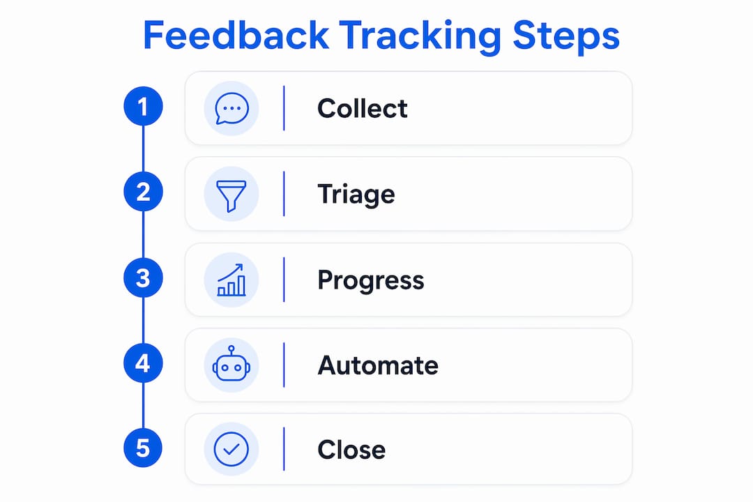 Infographic showing steps to track feedback in Jira