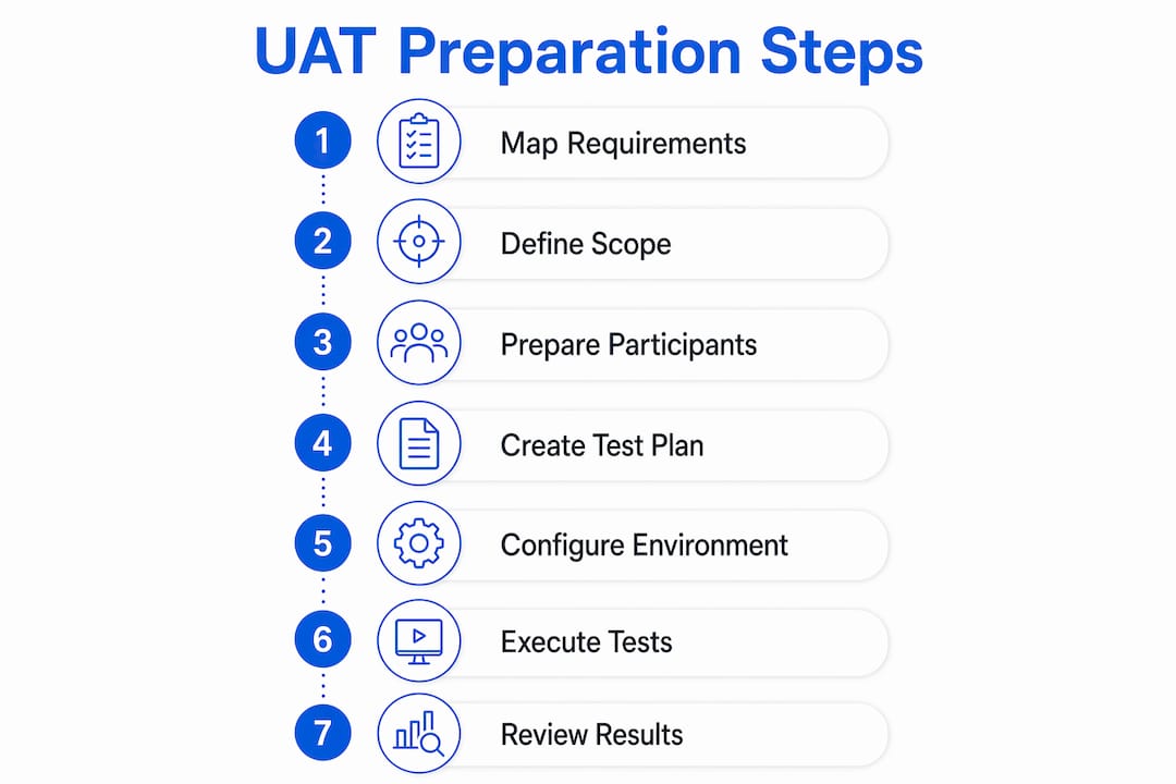 Infographic outlining user acceptance testing preparation steps