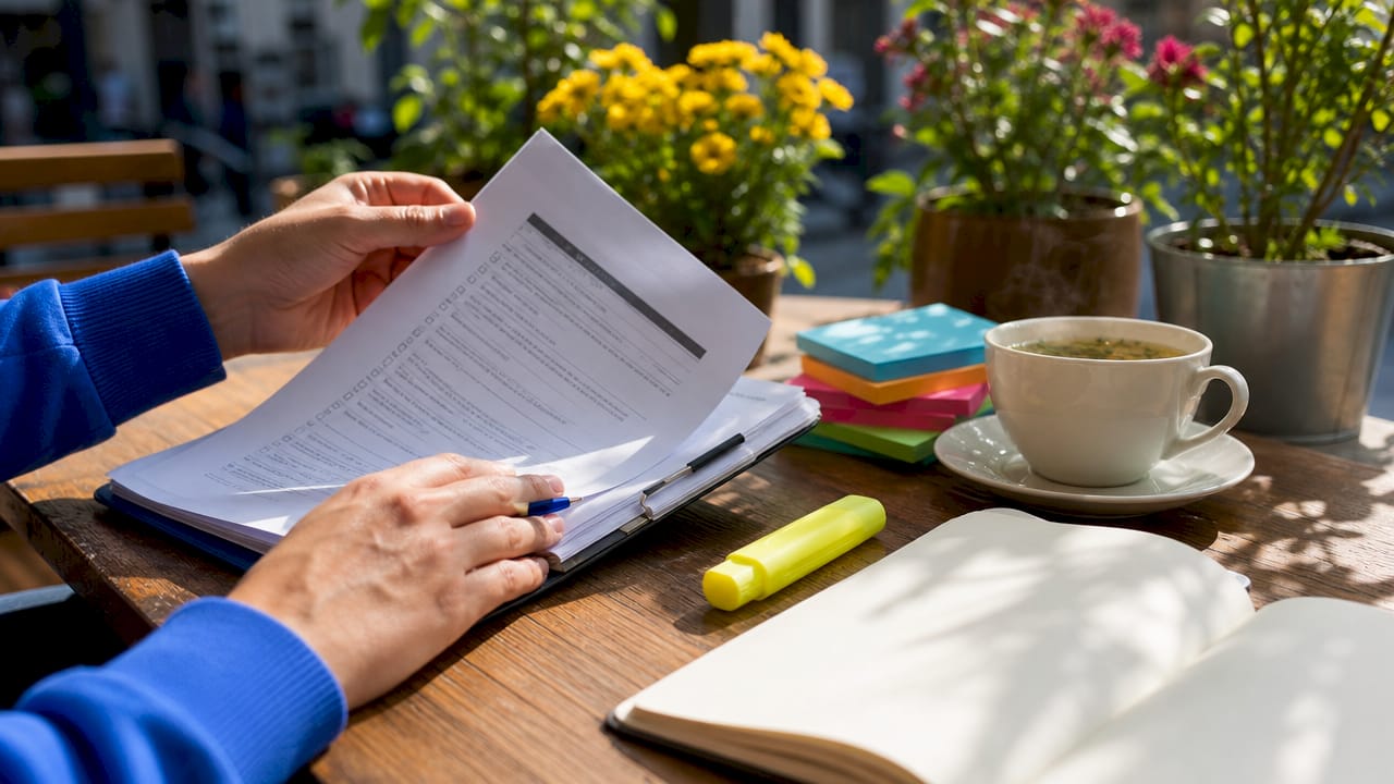 Hands reviewing acceptance criteria checklist