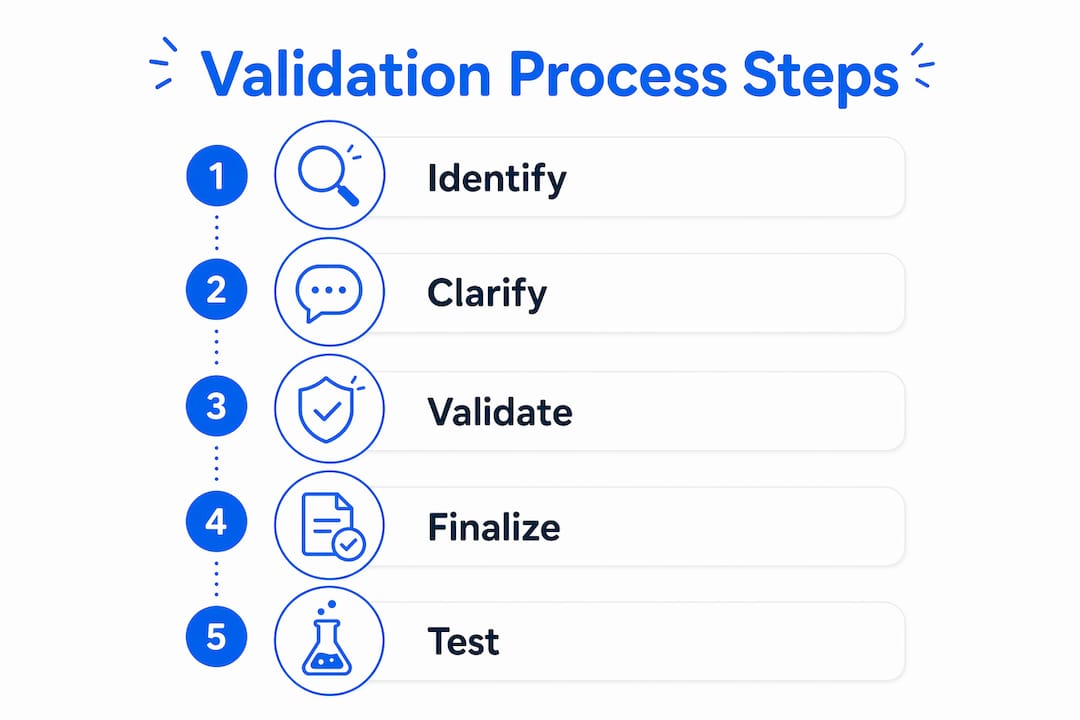 Infographic showing acceptance criteria validation process steps