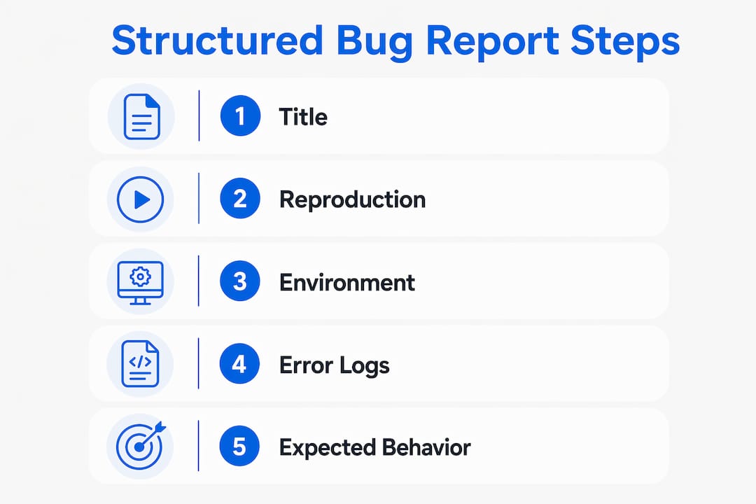 Infographic illustrating key steps of structured bug reports