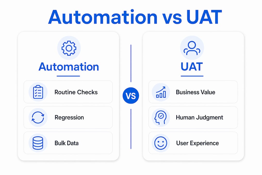 Infographic comparing automation and UAT roles