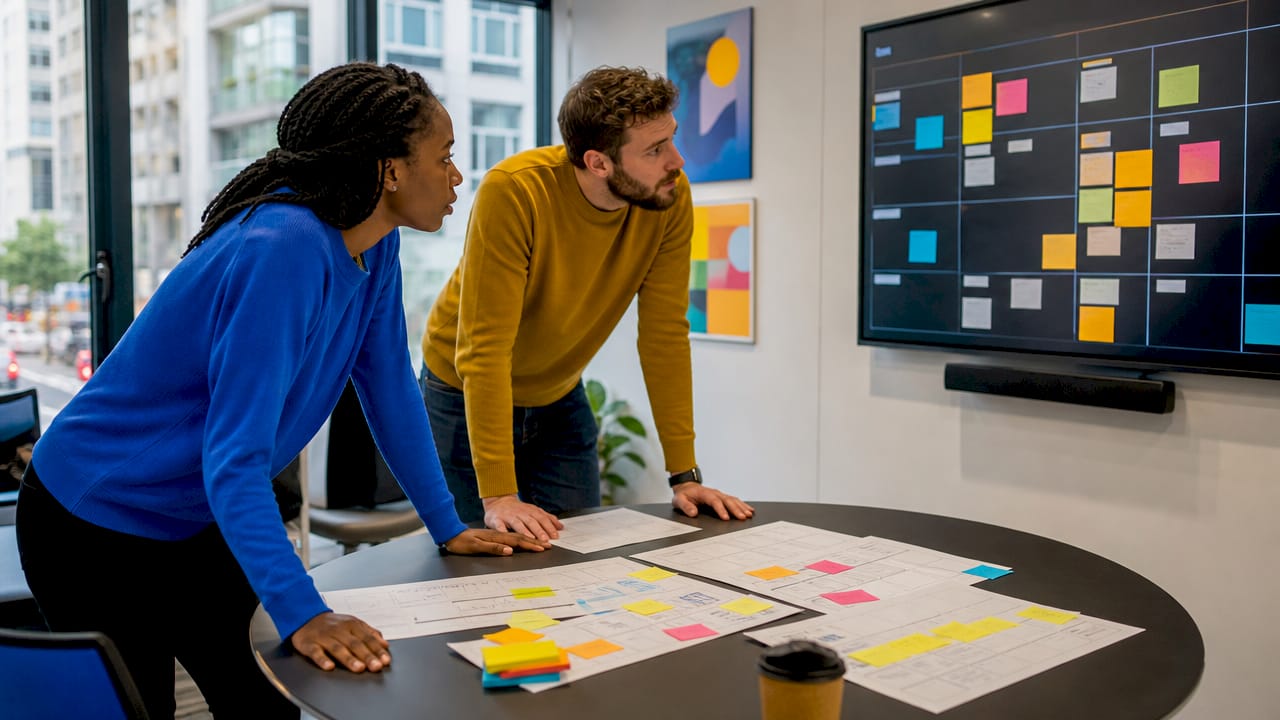 Two developers collaborating on sprint planning