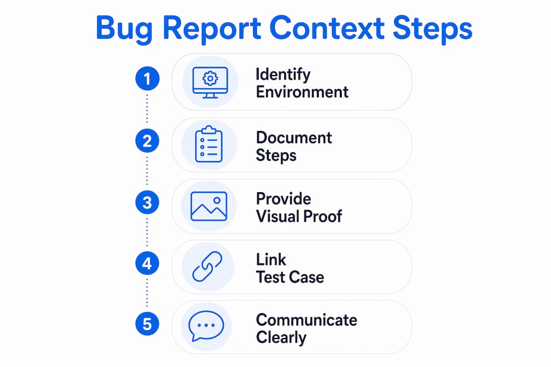 Infographic illustrating key bug report context steps