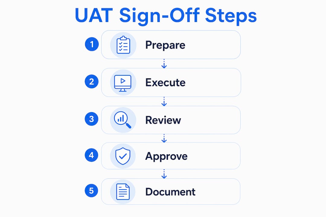 Infographic illustrating UAT sign-off process steps