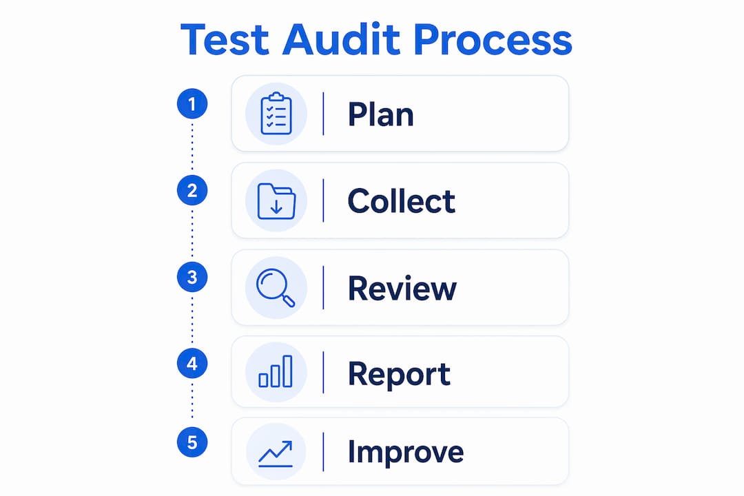 Infographic illustrating software test audit process steps