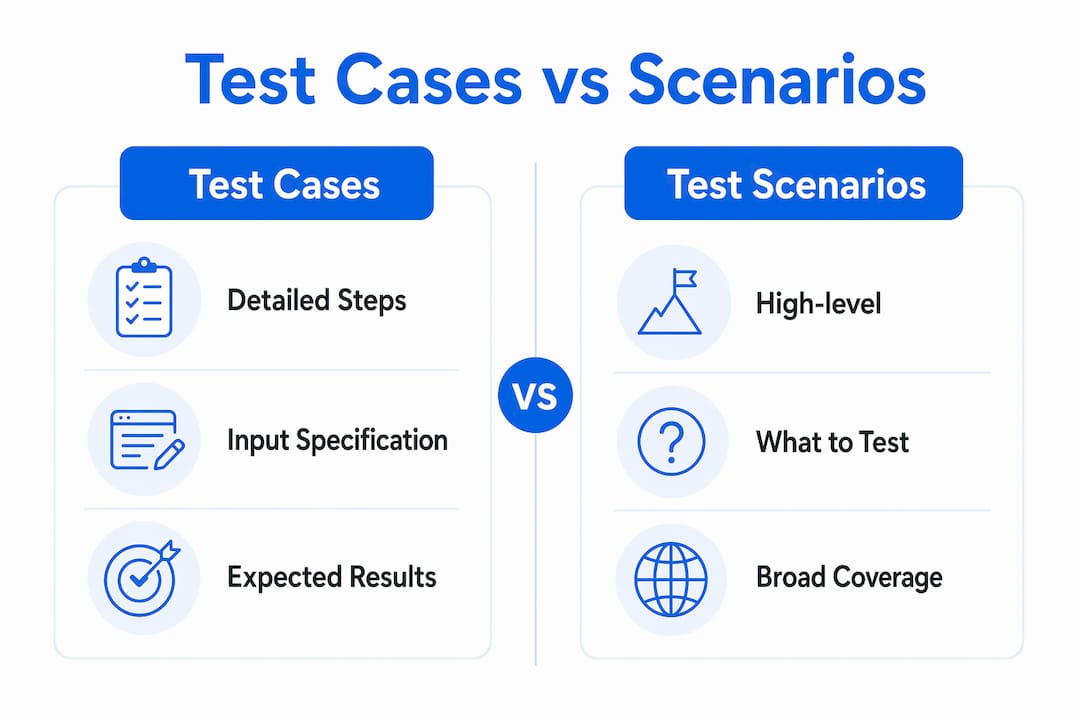 Infographic comparing test cases and test scenarios