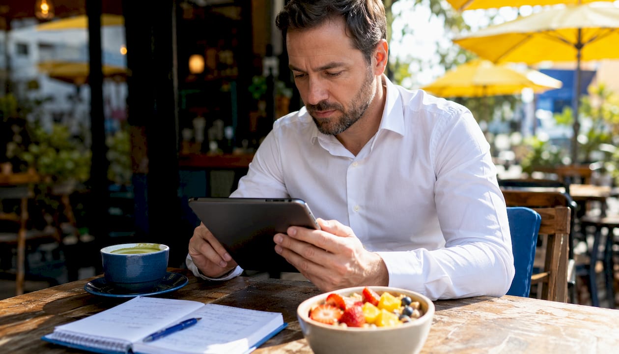 QA manager reviewing tool features on tablet