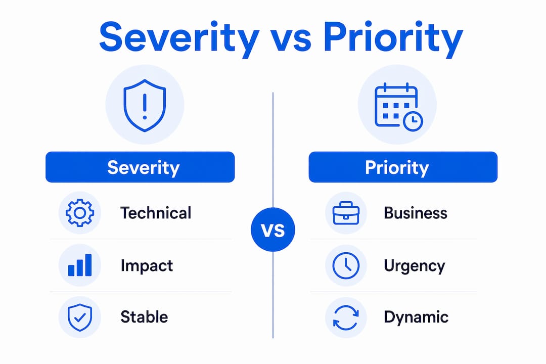 Infographic comparing bug severity and priority