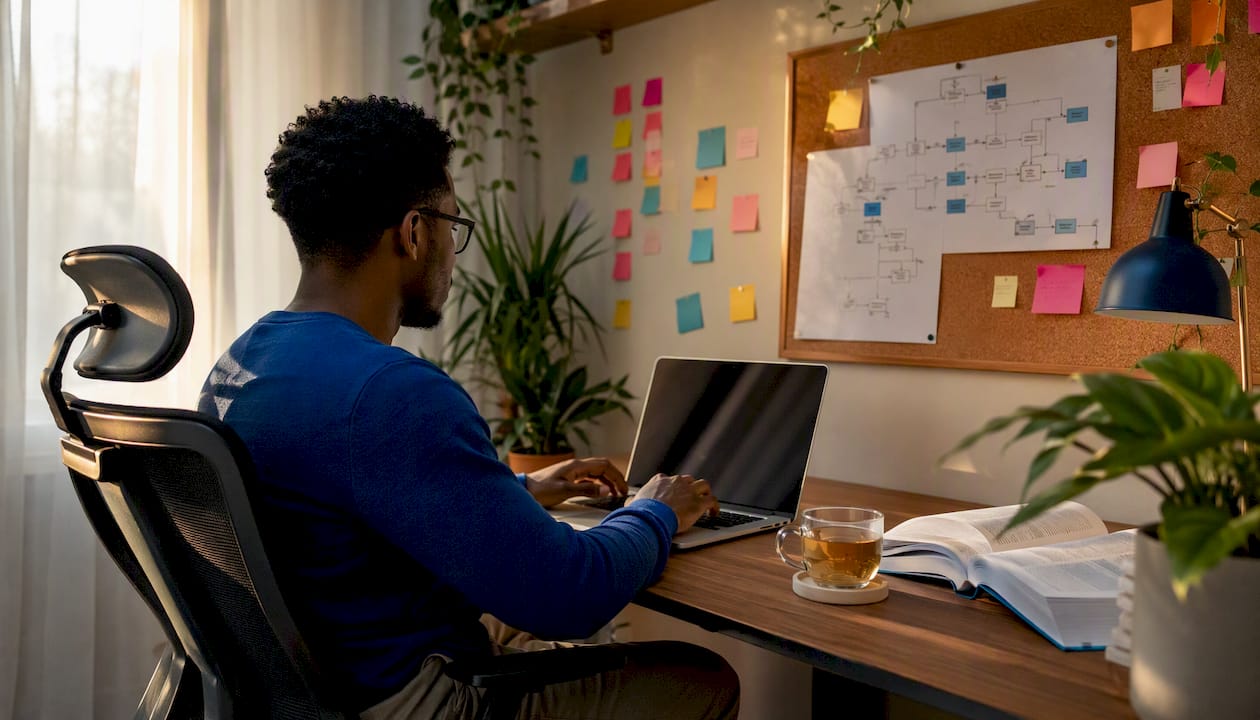 Developer working on software integration syncing