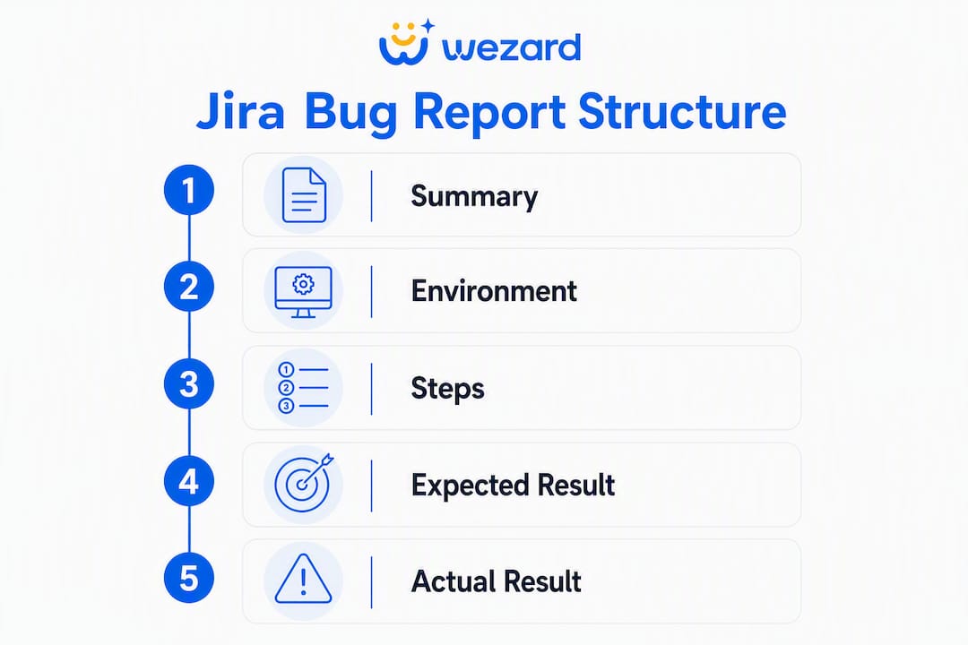 Infographic showing main Jira bug report sections
