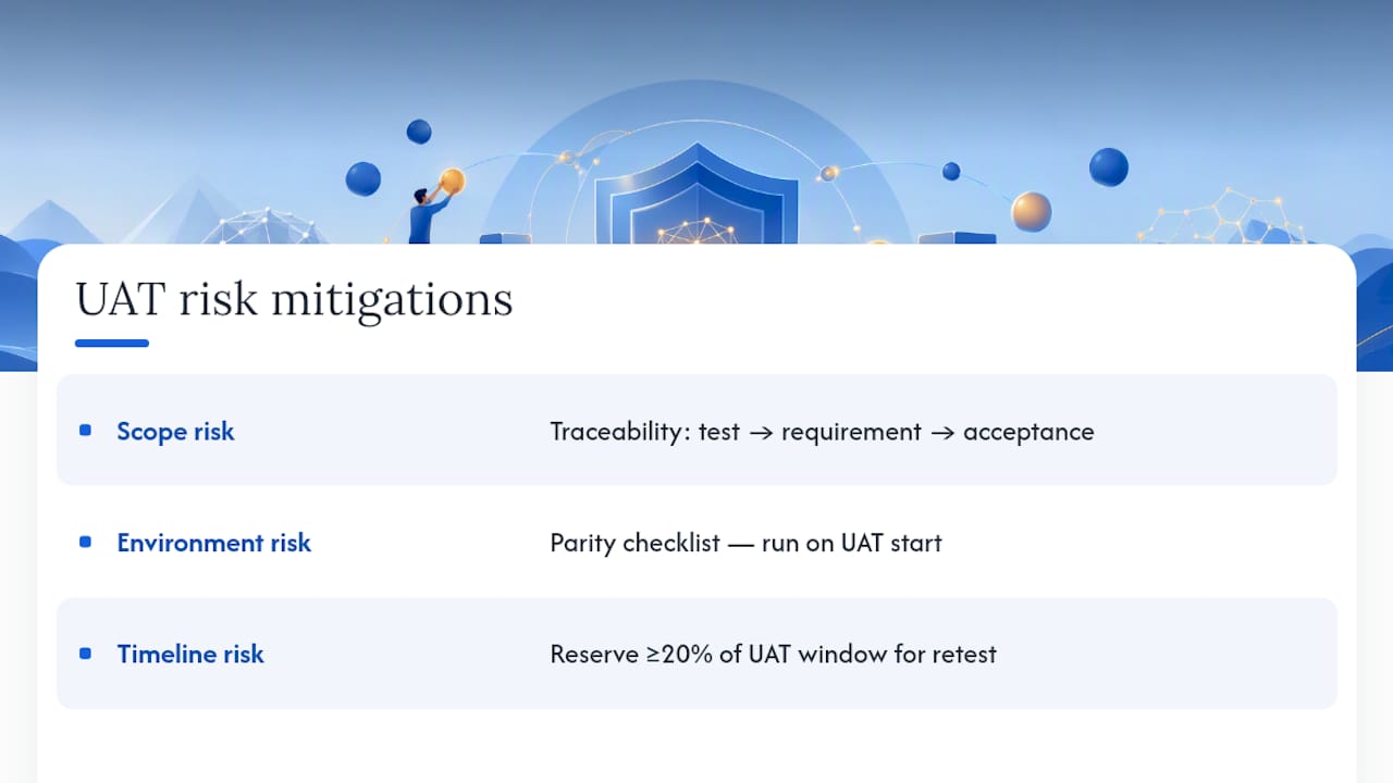 How do you manage risk during UAT? — overview diagram