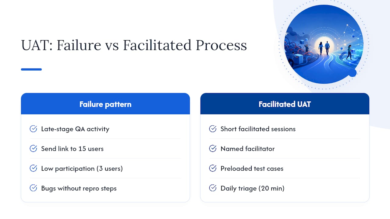 Why most UAT problems are process problems, not tool problems — overview diagram