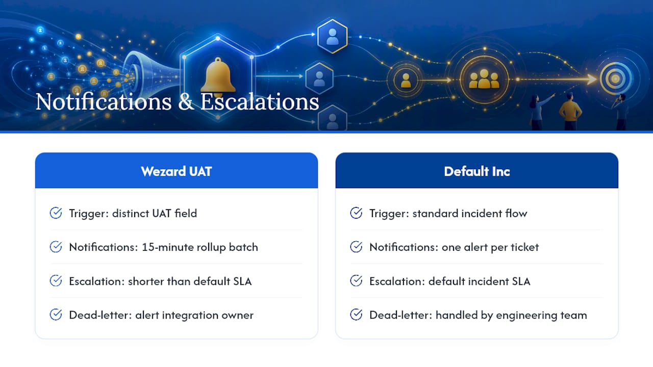 How Should Notifications and Escalations Work for Wezard-Origin Incidents? — overview diagram