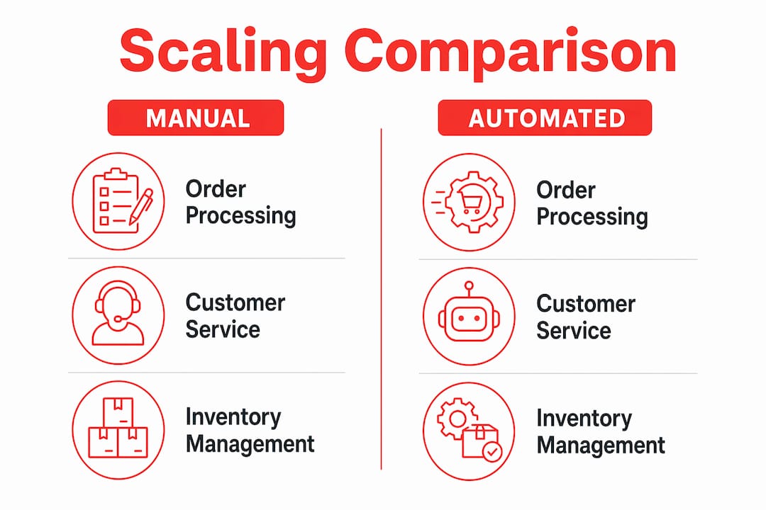 Infographic comparing manual versus automated dropshipping