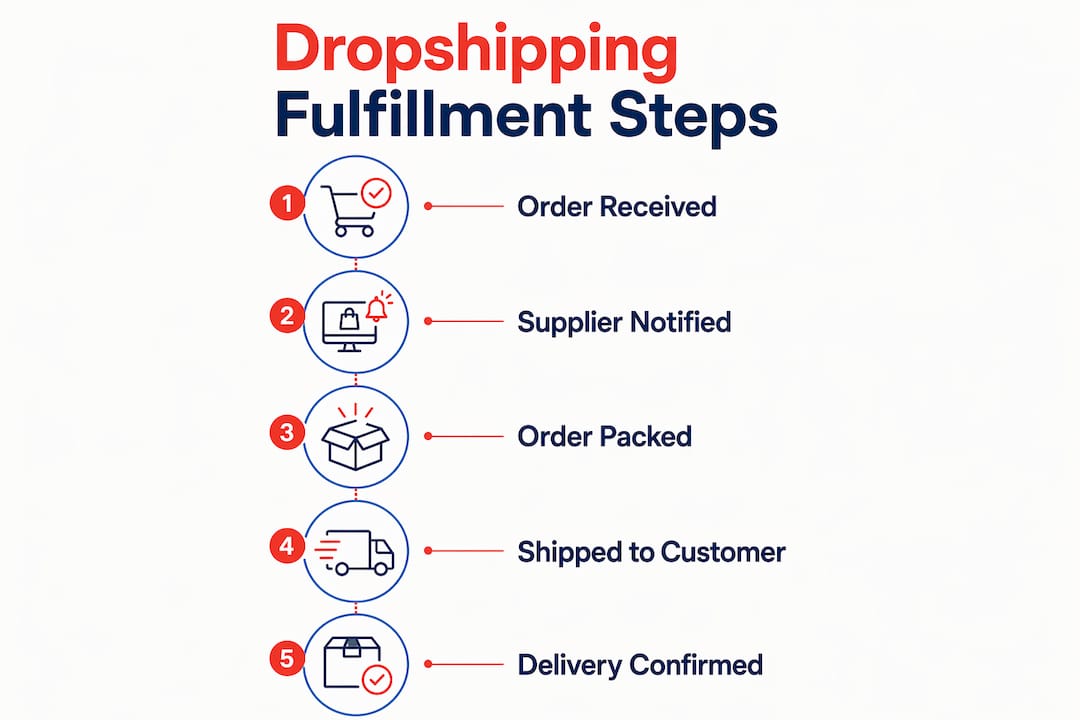 Infographic detailing dropshipping order fulfillment steps