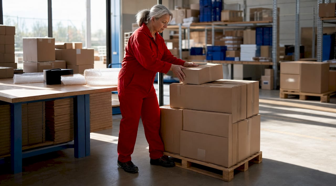 Warehouse worker packing dropshipping order