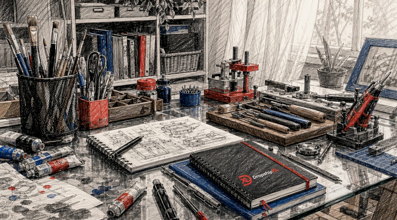 Home workspace with hobby and maker supplies