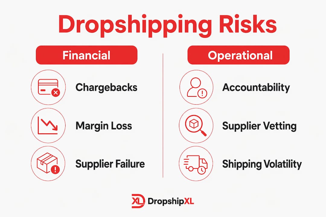 Infographic showing financial vs operational dropshipping risks