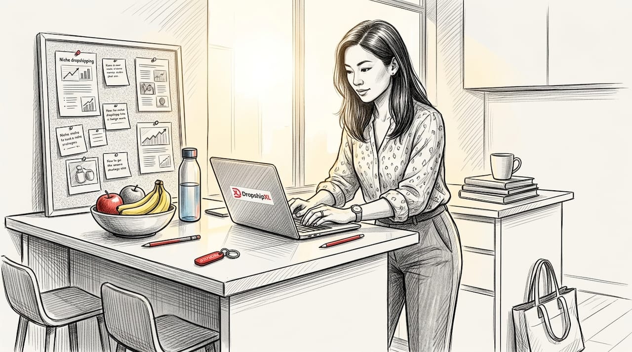 Woman working at home office desk on laptop