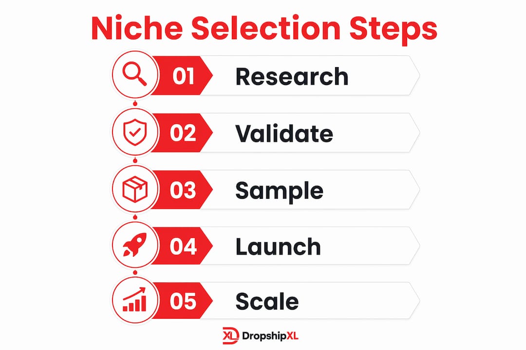 Infographic illustrating step-by-step niche selection