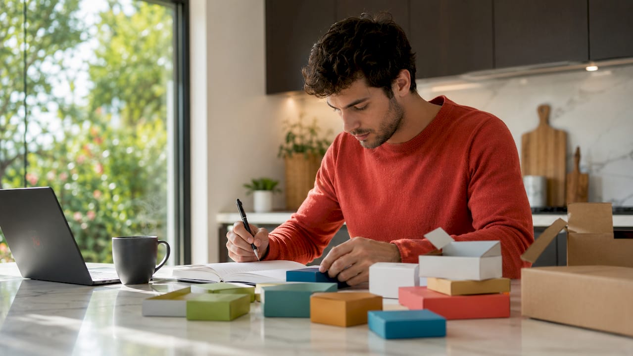 Dropship Entrepreneur inspecting dropshipping product samples
