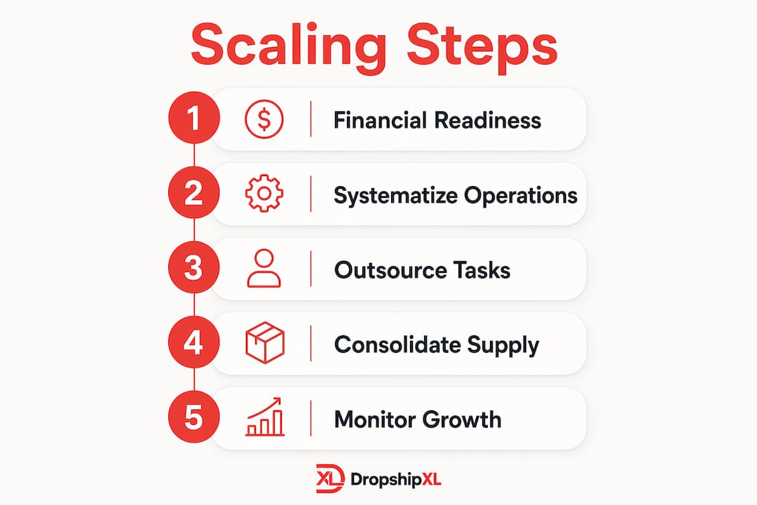 Step-by-step infographic of scaling dropshipping business