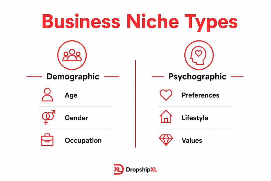 Infographic showing types of business niches side by side