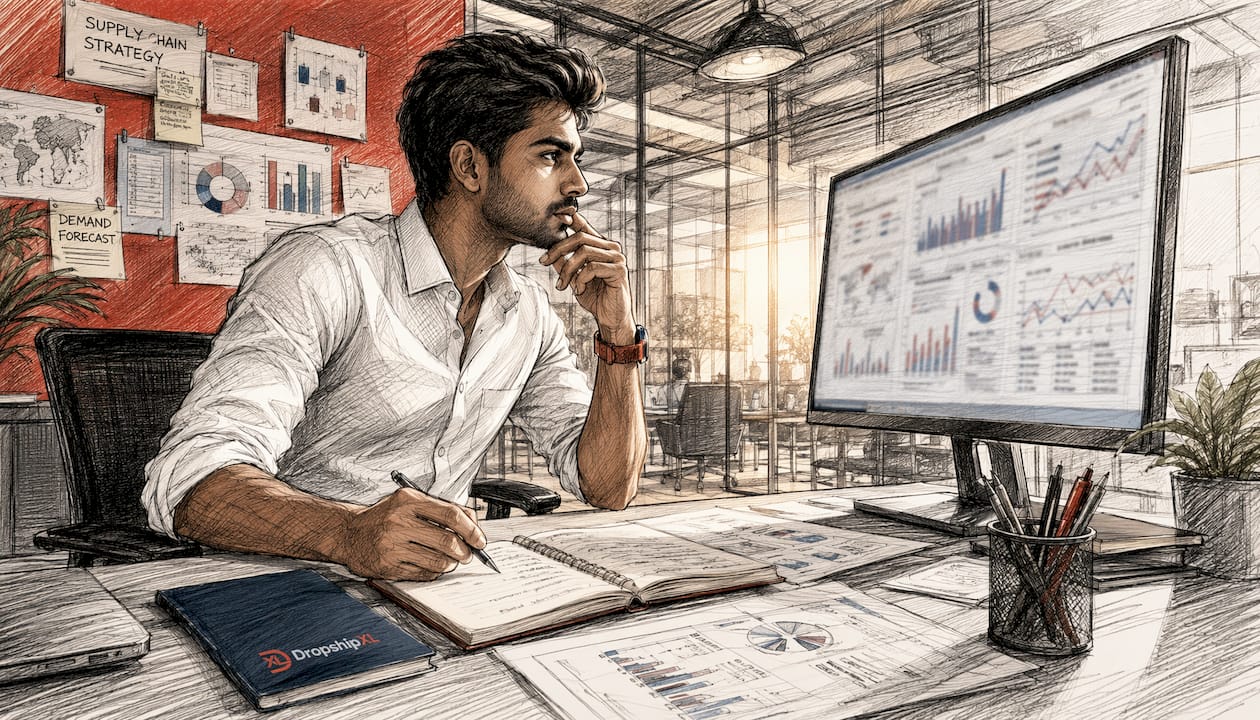 Dropship Supply chain analyst reviewing order system
