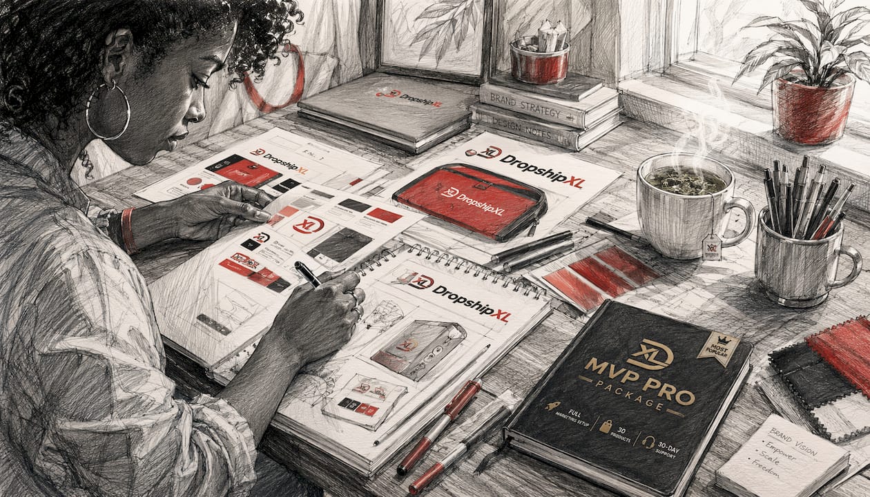 Hands working on dropship store branding design
