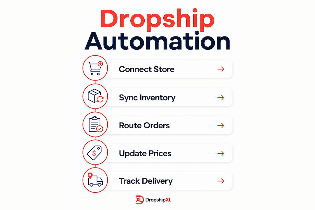 Infographic showing dropship automation process steps