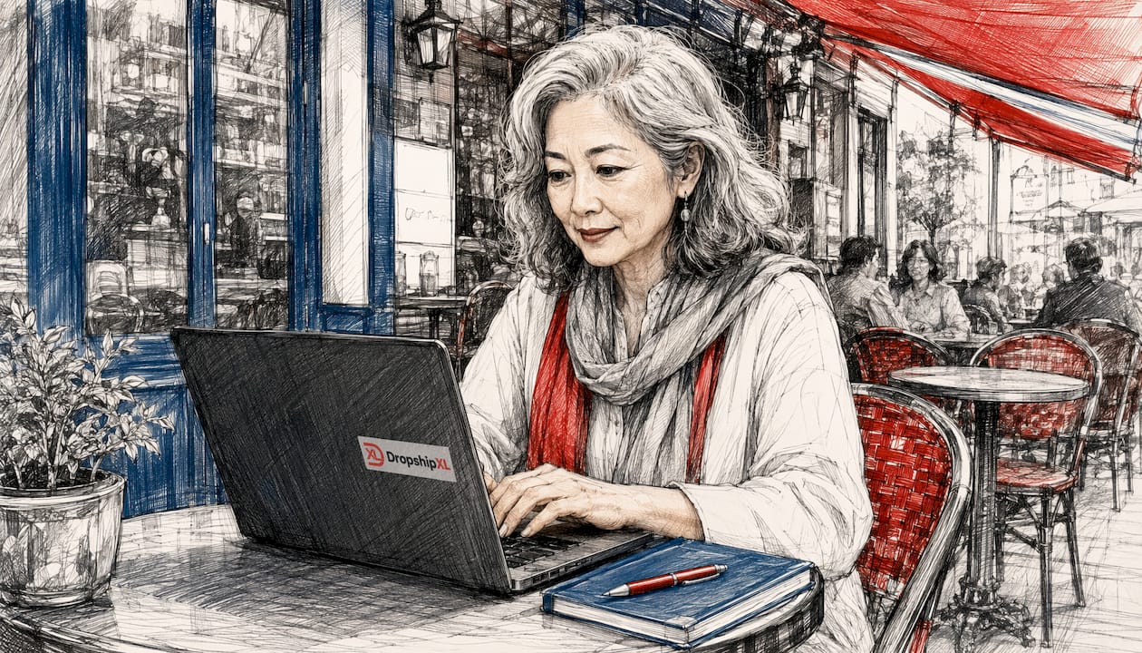 Hands typing on laptop in home office