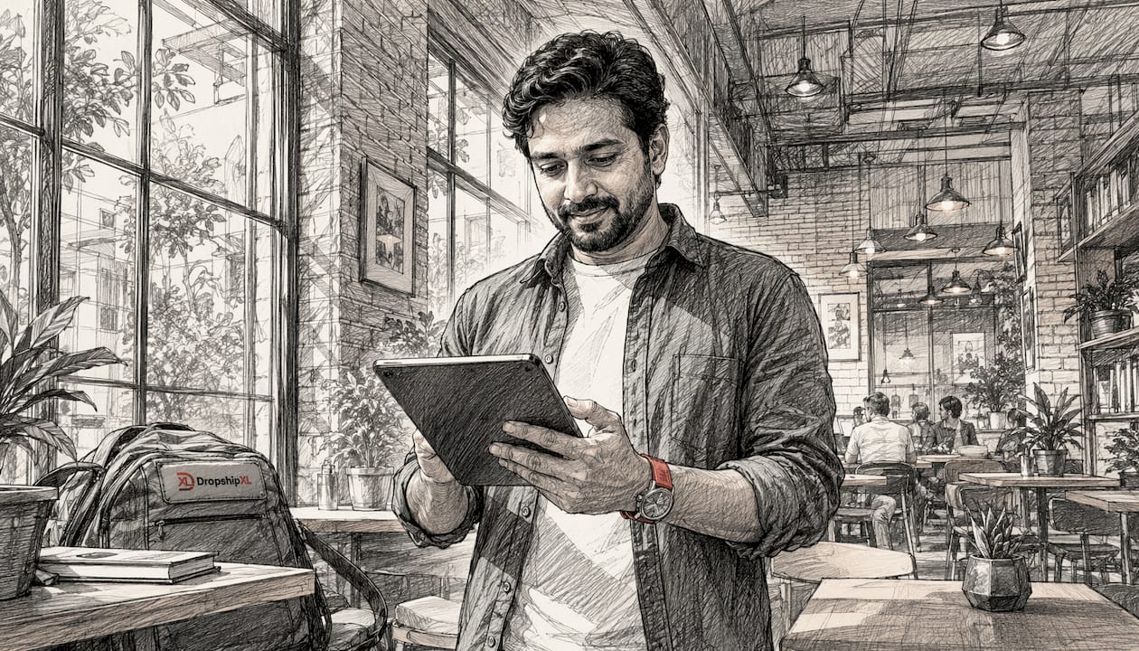 Man signing up for affiliate program on tablet