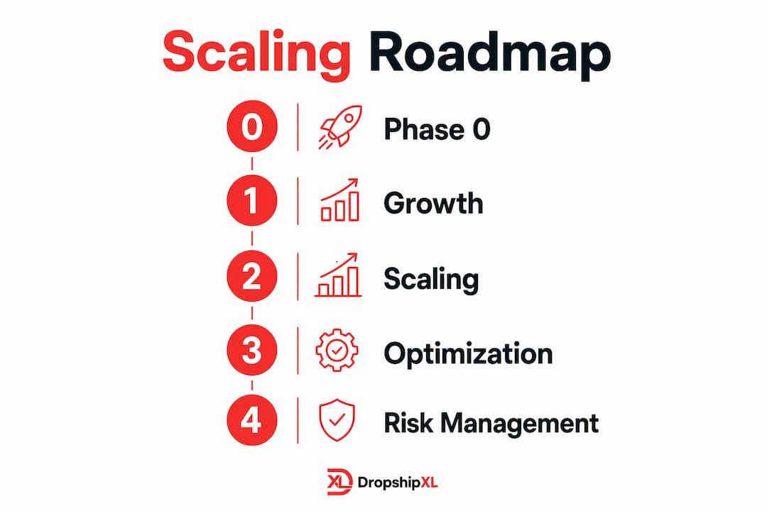 Infographic showing dropshipping scaling phases
