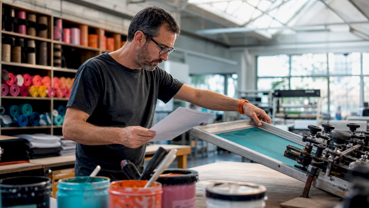 Man managing screen printing production schedule